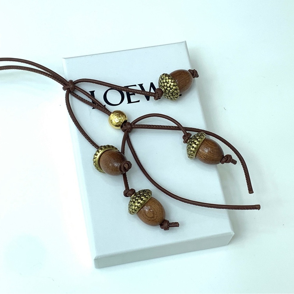 Loewe Tan and Gold Acorn Key Holder